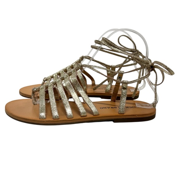 Lucky Brand Collette Gold Leather Gladiator Lace Up Flat Sandals Women’s 7 - Picture 7 of 13
